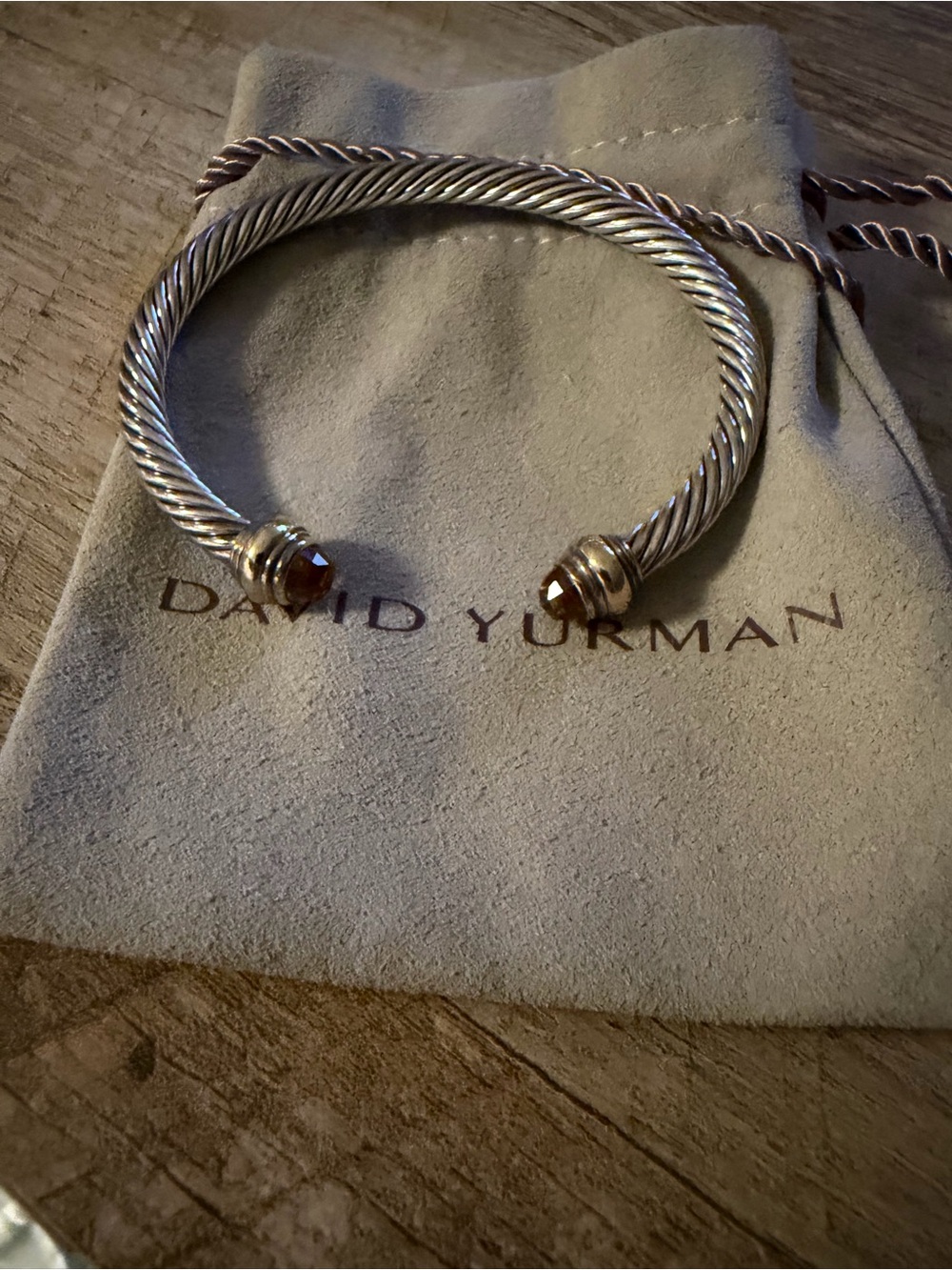 David Yurman Sterling Silver Cable Cuff with Gold and Citrine domes